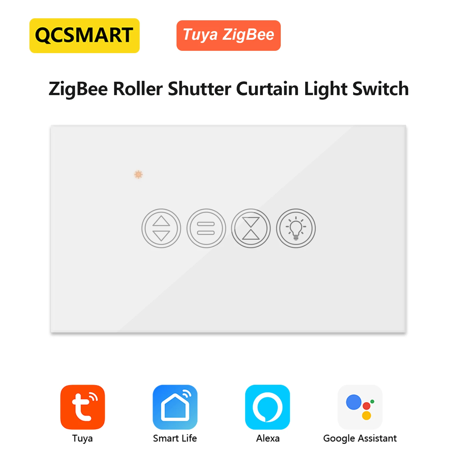 

QCSMART Tuya Smart Life ZigBee Roller Shutter Curtain and Light US Touch Panel Switch Remote Control by Google Assistant Alexa