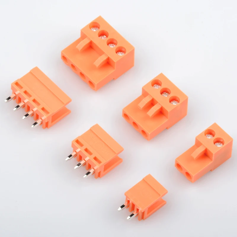 5sets Ht3.96 Terminal Plug Type 300V 10A 3.96mm Pitch Connector Pcb Screw Terminal Orange Blocks Connector 2/3/4/5/6/7/8P