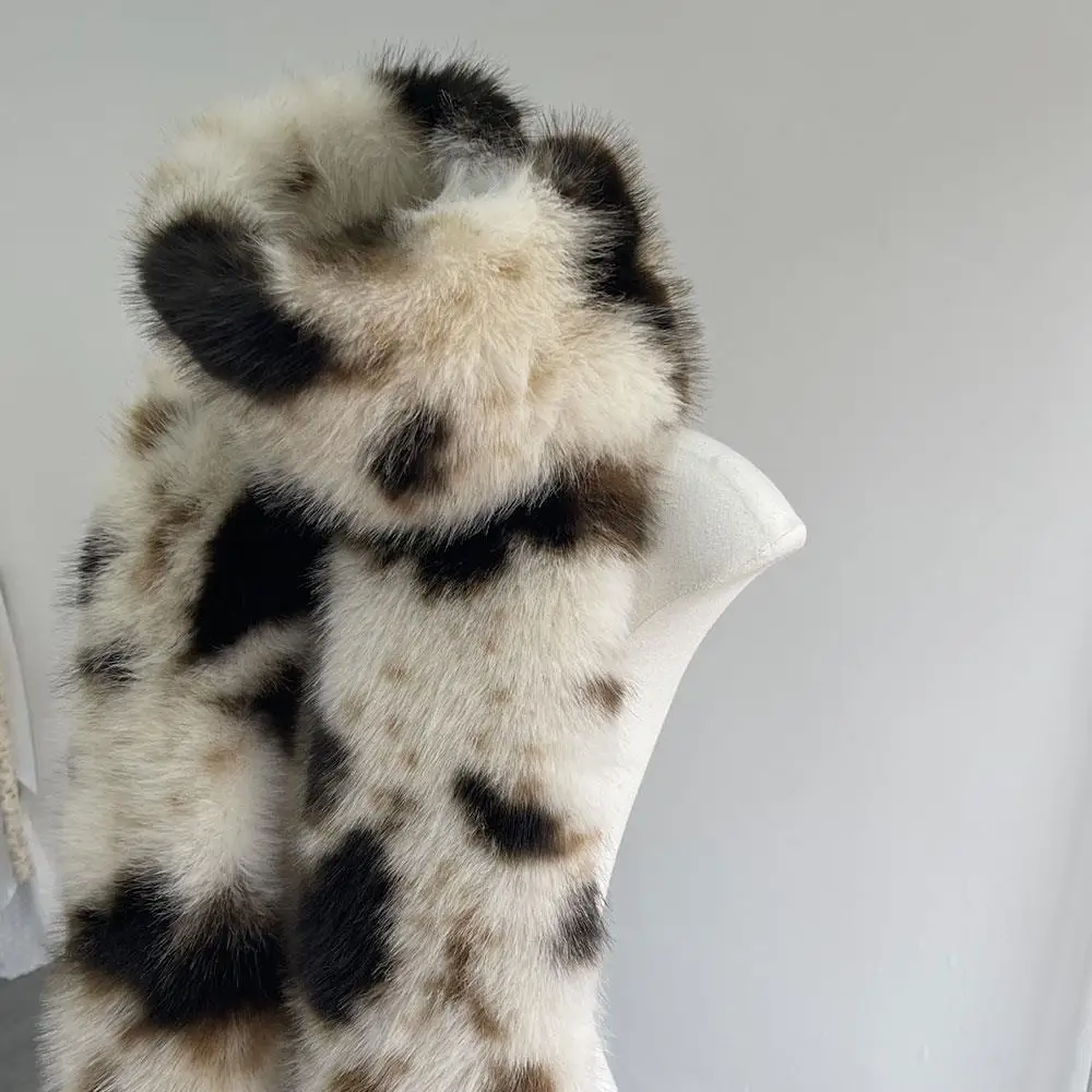 

Leopard Print Scarf Padded Thickened Imitation Fox Fur Scarf Black White Dots Plush Scarves Fashion Faux Fur Long Neck Warmer