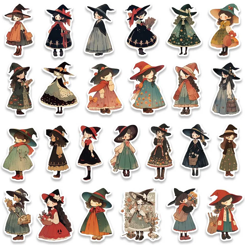 50pcs Cute Cartoon Anime Witches Stickers Pack Vinyl Laptop Decals Phone Guitar Luggage Diary Waterproof Graffiti Toy