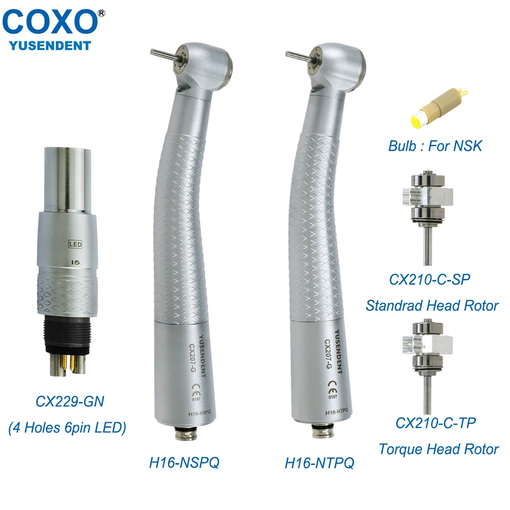 COXO Dental Fiber Optic High Speed Handpiece Dental Turbine With LED Light 4 Holes Quick Coupling Fit NSK Handpiece