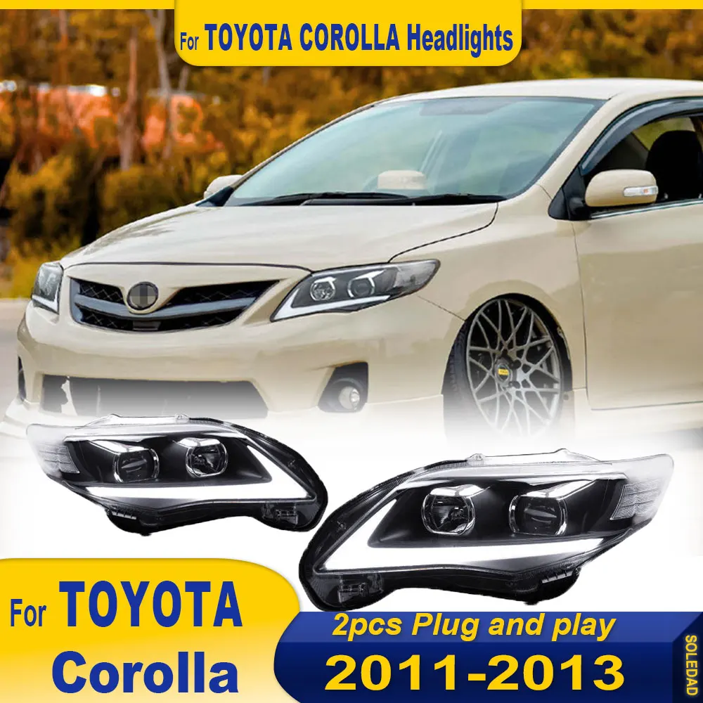 

Светодиодные фары для Toyota Corolla, светодиодные фары 2011-2013, фары Corolla DRL, указатель поворота, дальний свет, линза проектора «ангельский глаз»