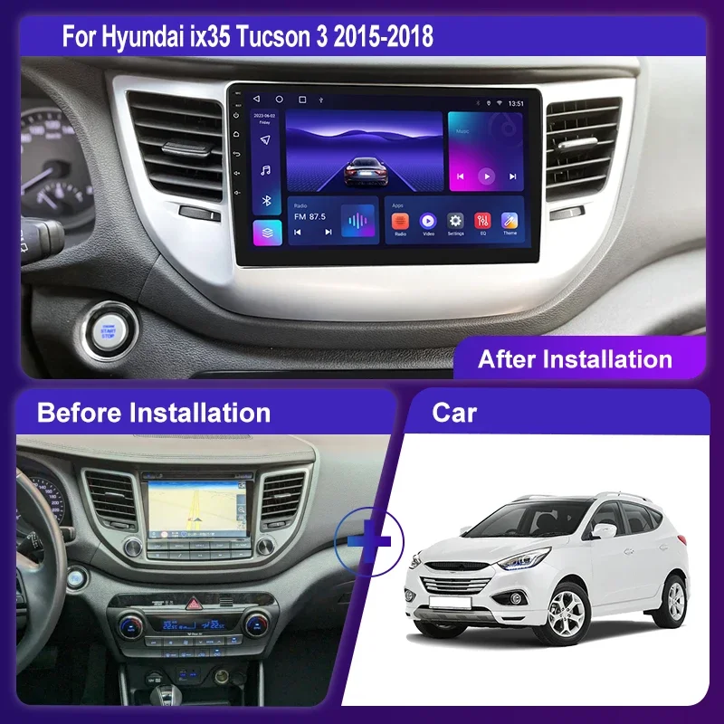 2 Din Carplay Head Unit For Hyundai Tucson 3 ix35 2015 - 2018 Multimedia Android 12 .0 Car Radio 4G WiFi DVD Auto GPS Navigation