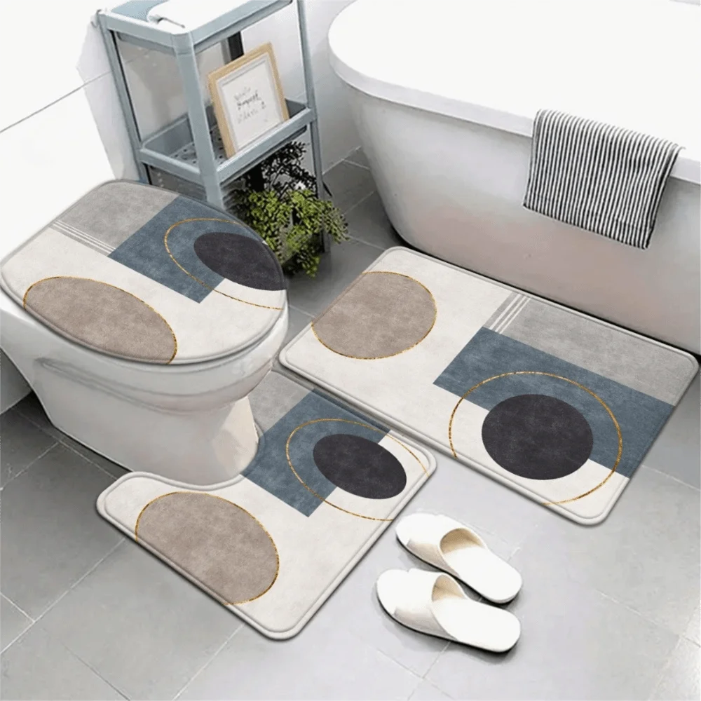 3PCS/SET Marble Pattern Bath Mat Set Super Absorbent Quick-Dry Non-Slip Rug Soft Wear Resistant Toilet Lid Cover Home Floor