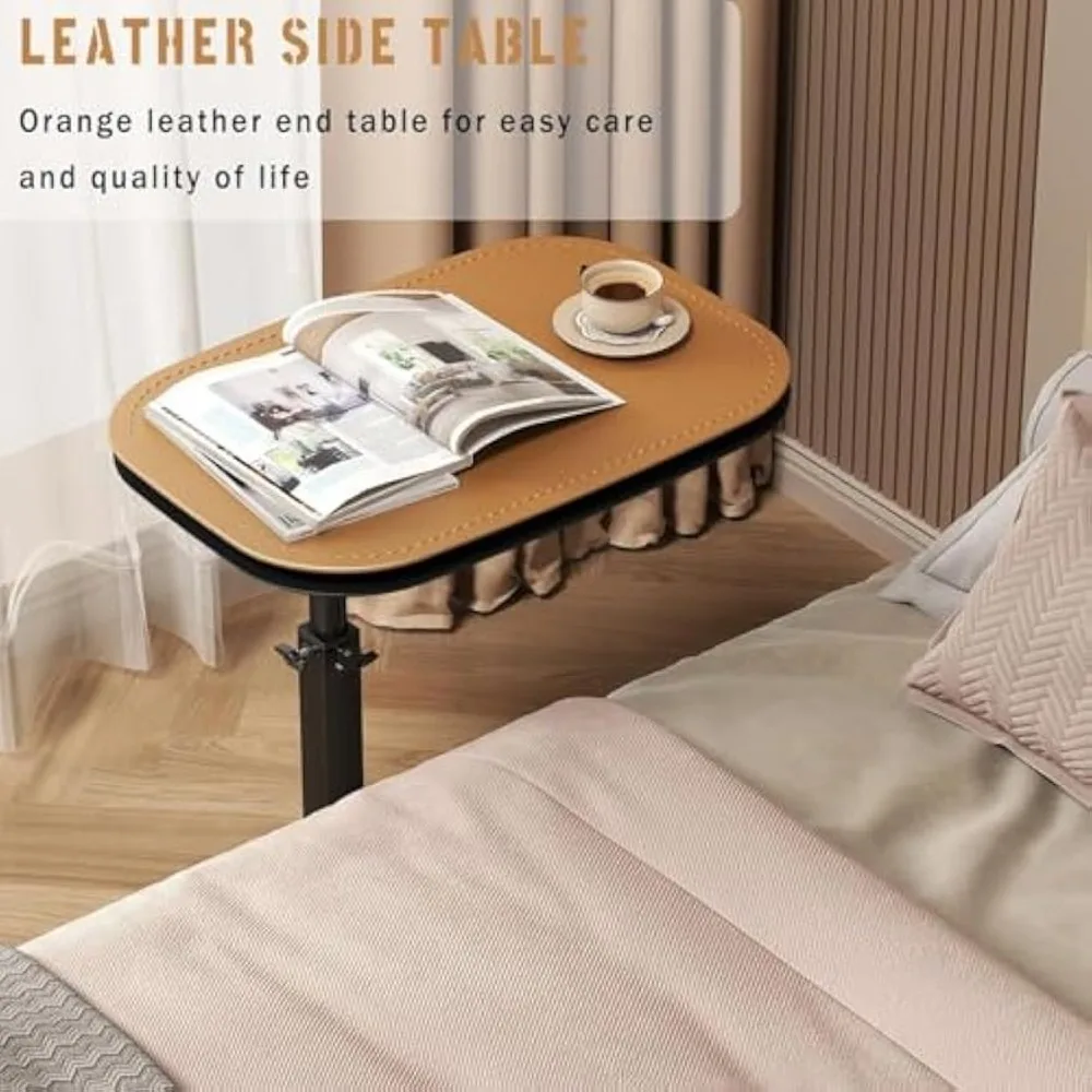 طاولة جانبية دوارة بارتفاع قابل للتعديل على شكل حرف C مع سطح مزدوج للأريكة