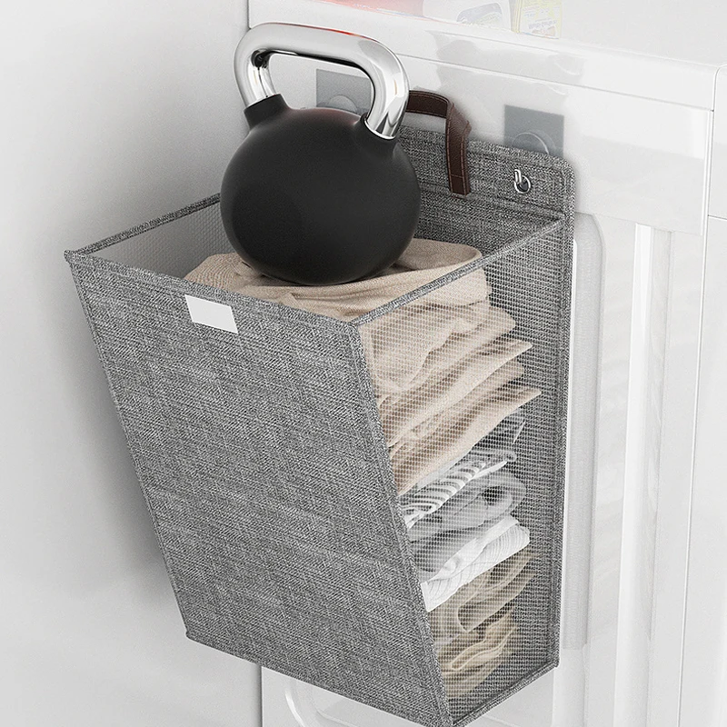 Foldable Hanging Laundry Basket with Lid Simple Large-capacity Cotton Linen Storage Basket Hamper Dirty Clothes Toy Organizers