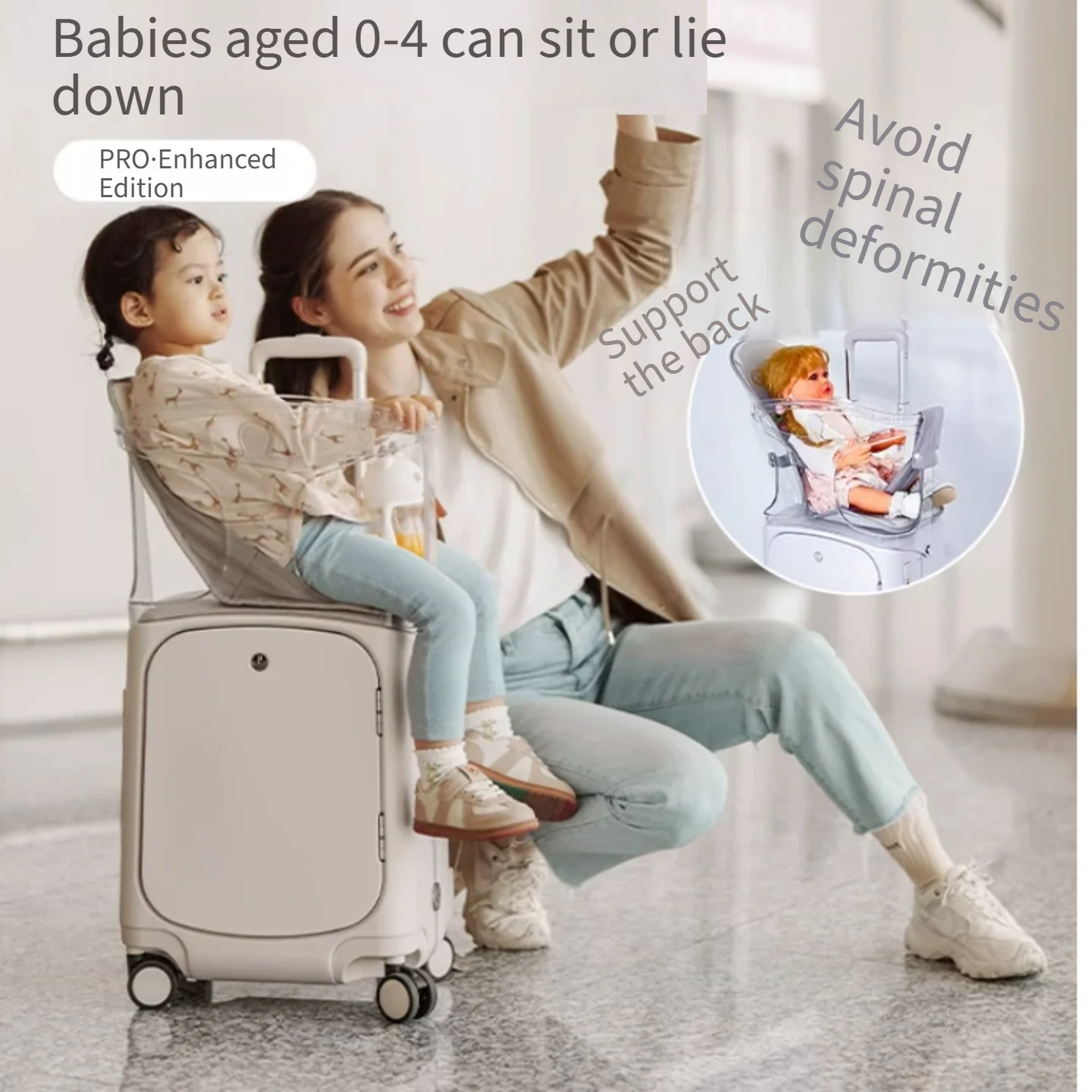 Multifunctional Kids Ride‑On Trolley Luggage Children Sit‑Able Travel Suitcase Combination Lock Carry‑On Hard Case For Mommy Fam