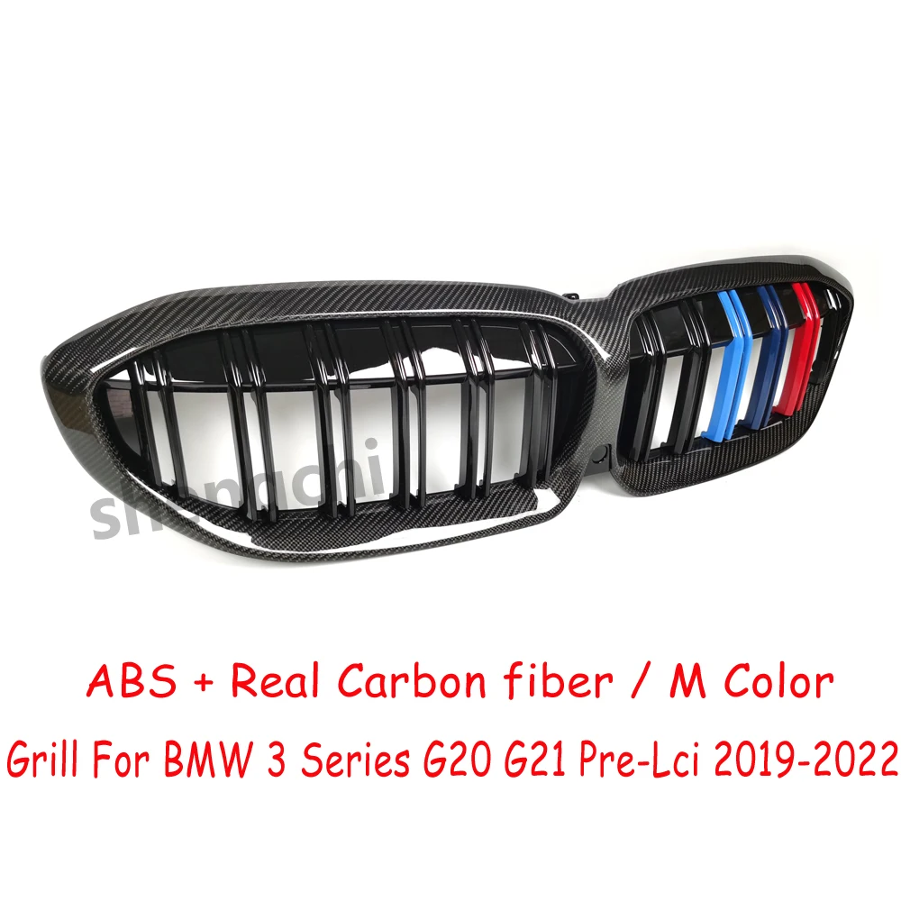 G20 Pre-lci ABS Real Carbon Fiber M Color Front Bumper Grille for BMW 3 Series G20 G21 318i 320i 330i M340i Grills 2019-2022