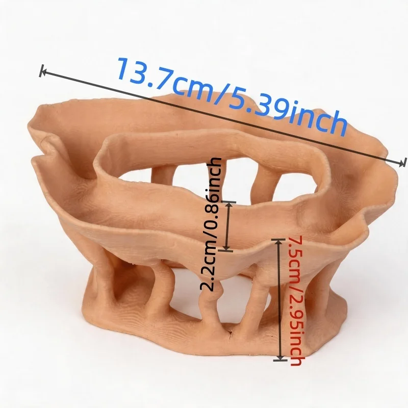 3D printed aquarium plants in the shape of tree roots, with flower pots also serving as aquarium decorations