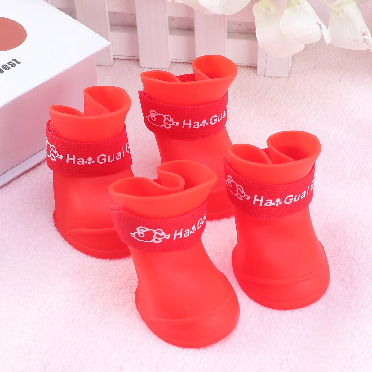 

Pair Pet Shoes Candy Color Anti-Slip Waterproof Rubber Rain Boots Dog Puppy Size L Red Perfect for Wet Mud Floors Deck Beach