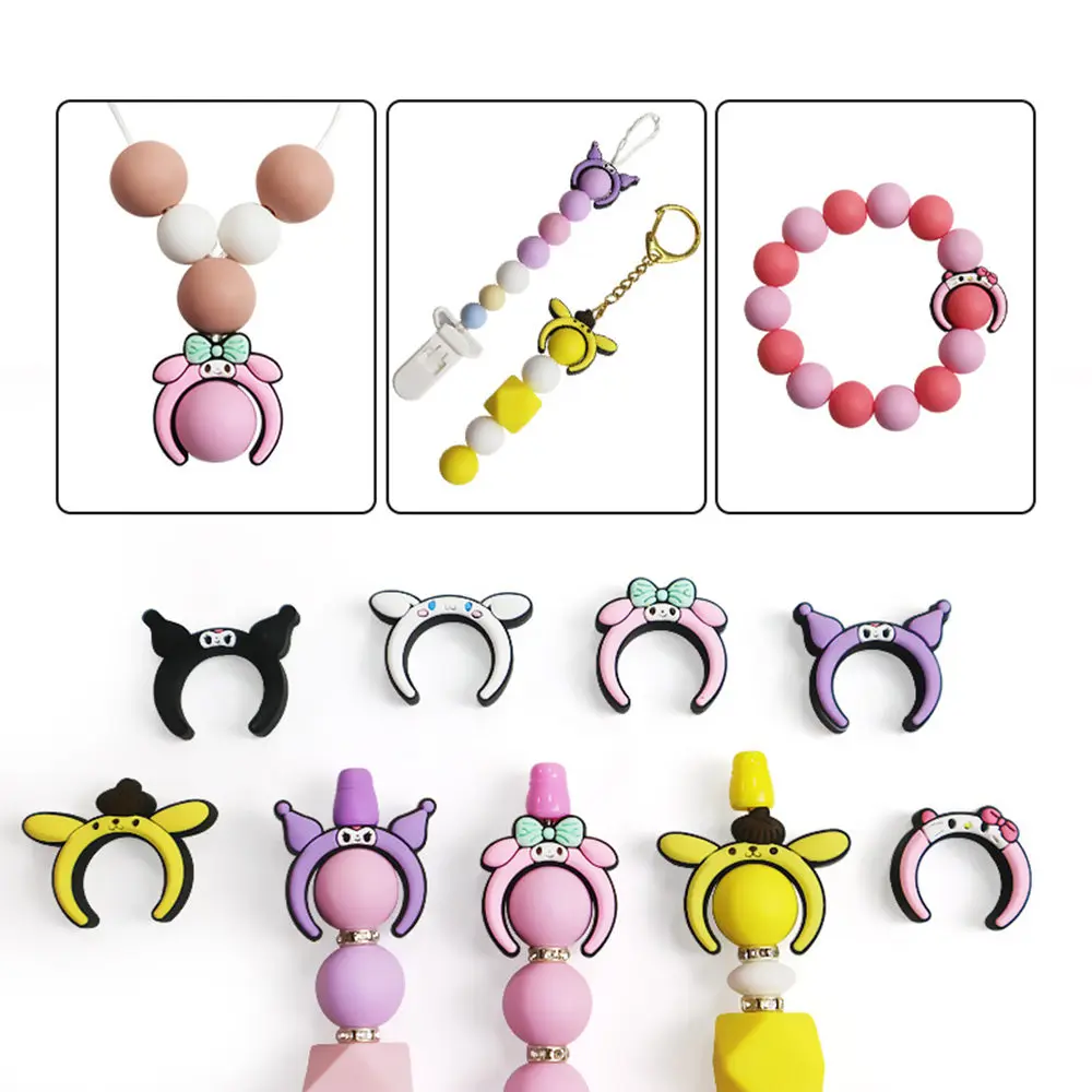 10pcs Kuromi my Melody Cinnamoroll focal Silicone beads Teether Jewelry Beads Food Grade For pen Pacifier Chain