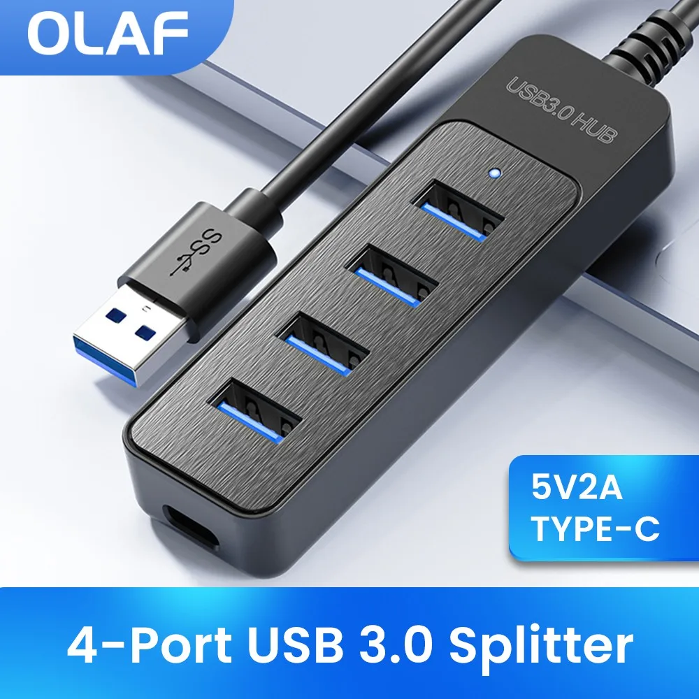 Olaf-Hub de 4 puertos USB 3,0 con adaptador de corriente, divisor multiusb para accesorios de ordenador, expansor múltiple USB2.0 tipo C