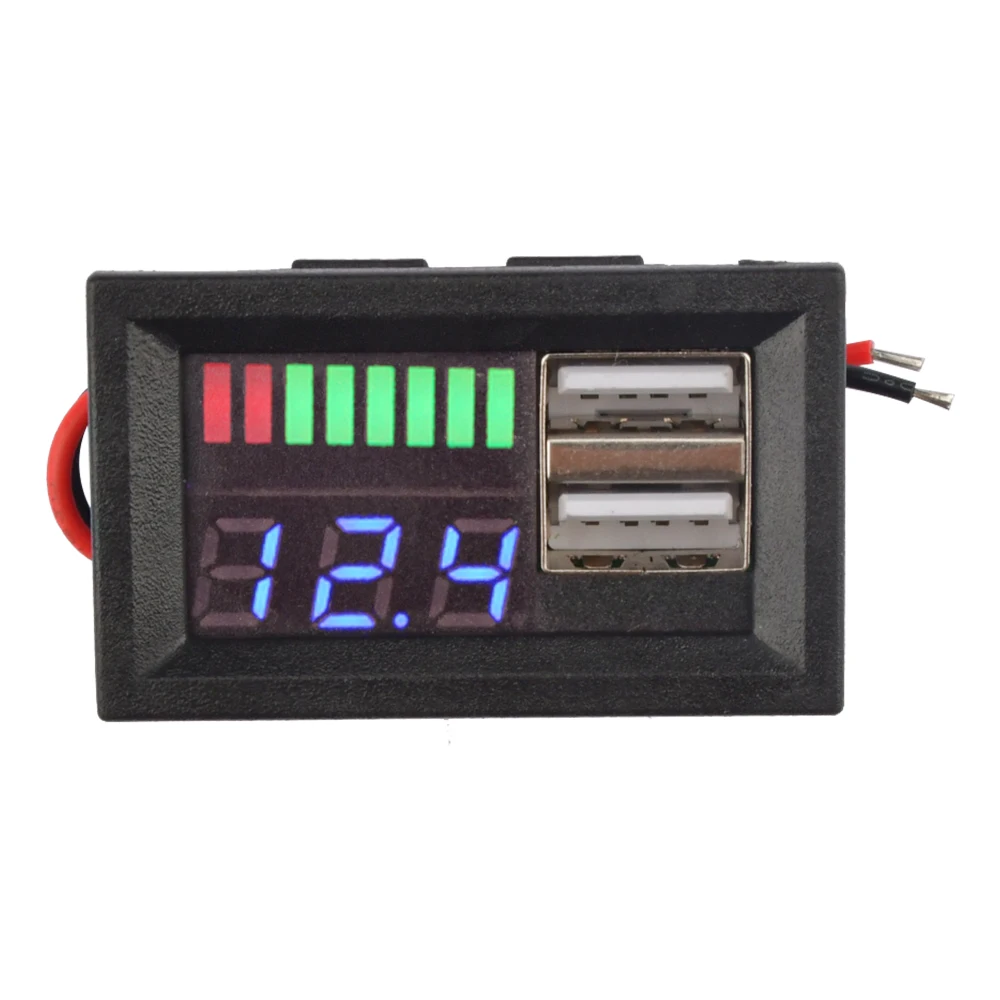 Red LED Digital Display Voltmeter Mini Voltage Meter Battery Tester Panel For DC 12V Cars Motorcycles Vehicles USB 5V 2A Output