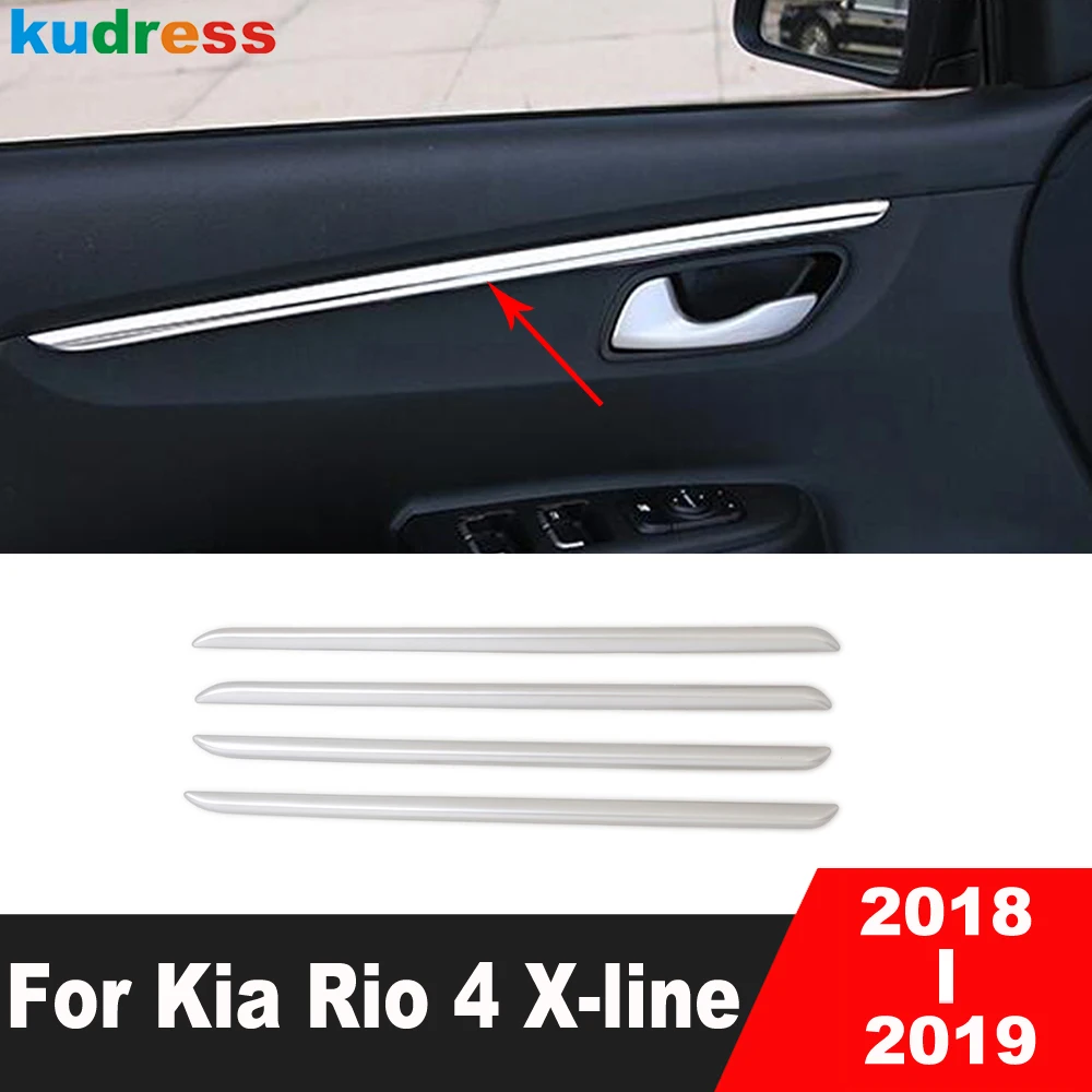 Car Inner Door Panel Cover Trim For Kia Rio 4 X-line 2018 2019 Stainless Inside Door Molding Strips Sticker Interior Accessories