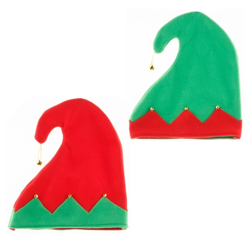 

A0NF Christmas Elf Hat with Bells Red and Green with Red Zig Brim for Christmas Parties Dress Up Cosplay