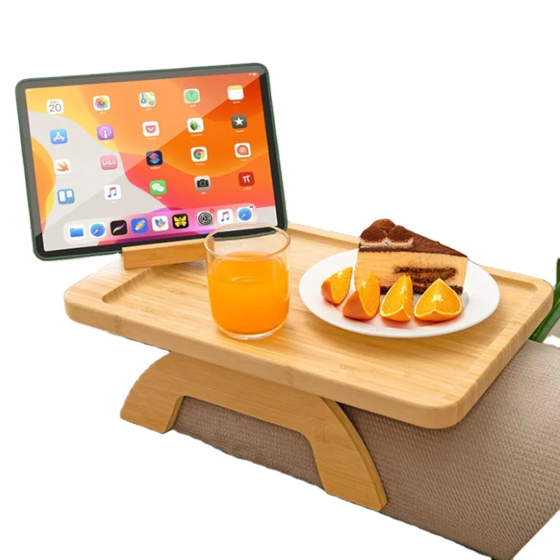 

Wide Couches Arm Foldable Couch Tray With Rotating Phone Holder Armrest Table Bamboo Sofa Clip on Side Table