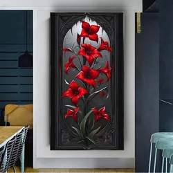 Diamond Painting Complete Kit Abstract Black Red Flower Picture Full Square Round Mosaic Diamond Embroidery 5D DIY Home Decor