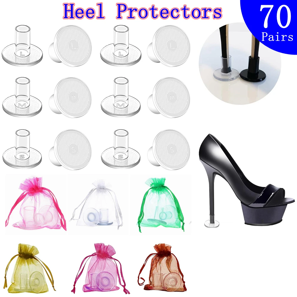 70 Pairs Heel Caps Covers Anti-Slip Heel Stoppers Stop Sinking at Grass and Cracks Heel Protectors for Outdoor Weddings Events