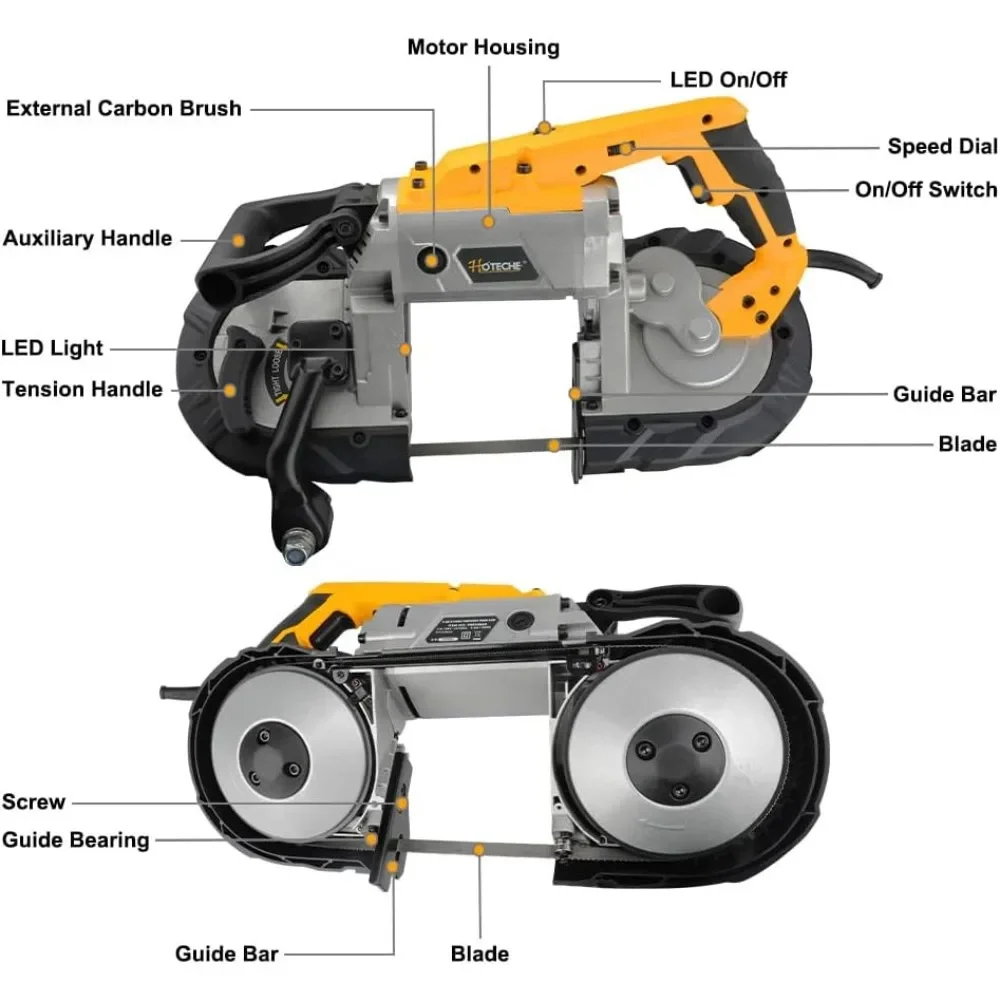 Portable Band Saw 9.2-Amp 5-Inch Cutting Capacity Variable Speed Compact Band Saw with Stand for Woodworking and Metalworking