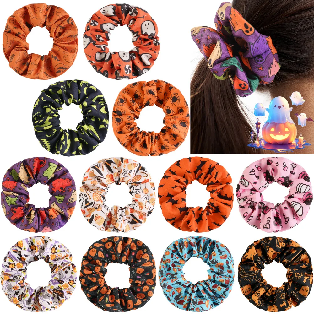 12PCS Ikat Rambut Usus Besar Atmosfer Halloween Baru, Kain Elastis Tinggi, Ikat Rambut Wanita, Aksesoris Rambut