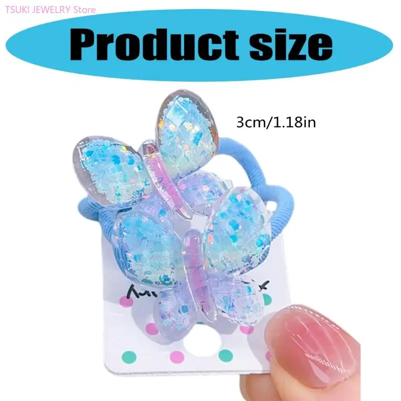 62KE Błyszcząca opaska do włosów w kształcie motyla Urocza gumka do włosów Elastyczne opaski do włosów dla dzieci