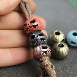 Linterna de cara de calavera de calabaza de Halloween EDC, cuentas de cuchillo de latón, cordón de Paracord tejido DIY, colgantes, accesorios para colgar herramientas al aire libre