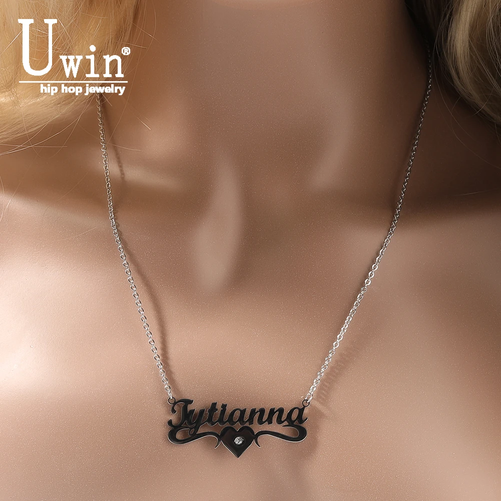 

UWIN Customized Stainless Steel Name Necklace With Rhinestones Personalized Name Charms Fashion Jewelry Accessories for Gift