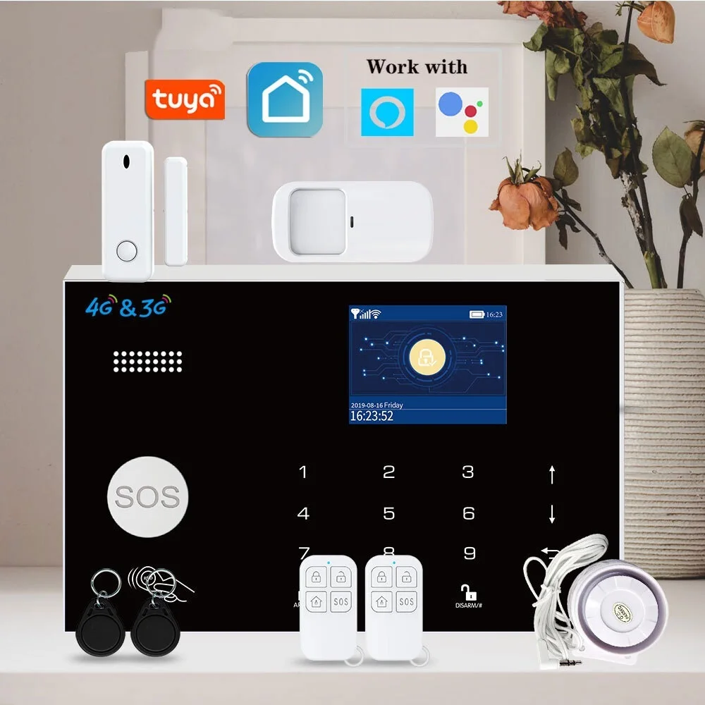 

New G34 Tuya WiFi 3G 4G Security Alarm System Smart Home Burglar Alarm Kit 433MHz Wireless Sensor Detector Works With Alexa