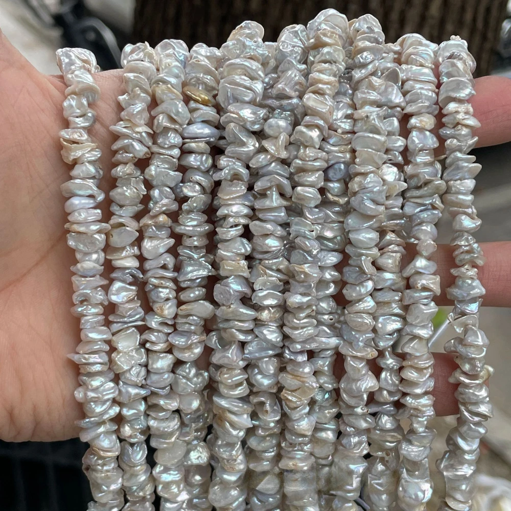 

1Strand Natural Freshwater Pearl Petal Baroque Irregular Stacked Hole White-gray DIY Jewelry Accessories 10mm