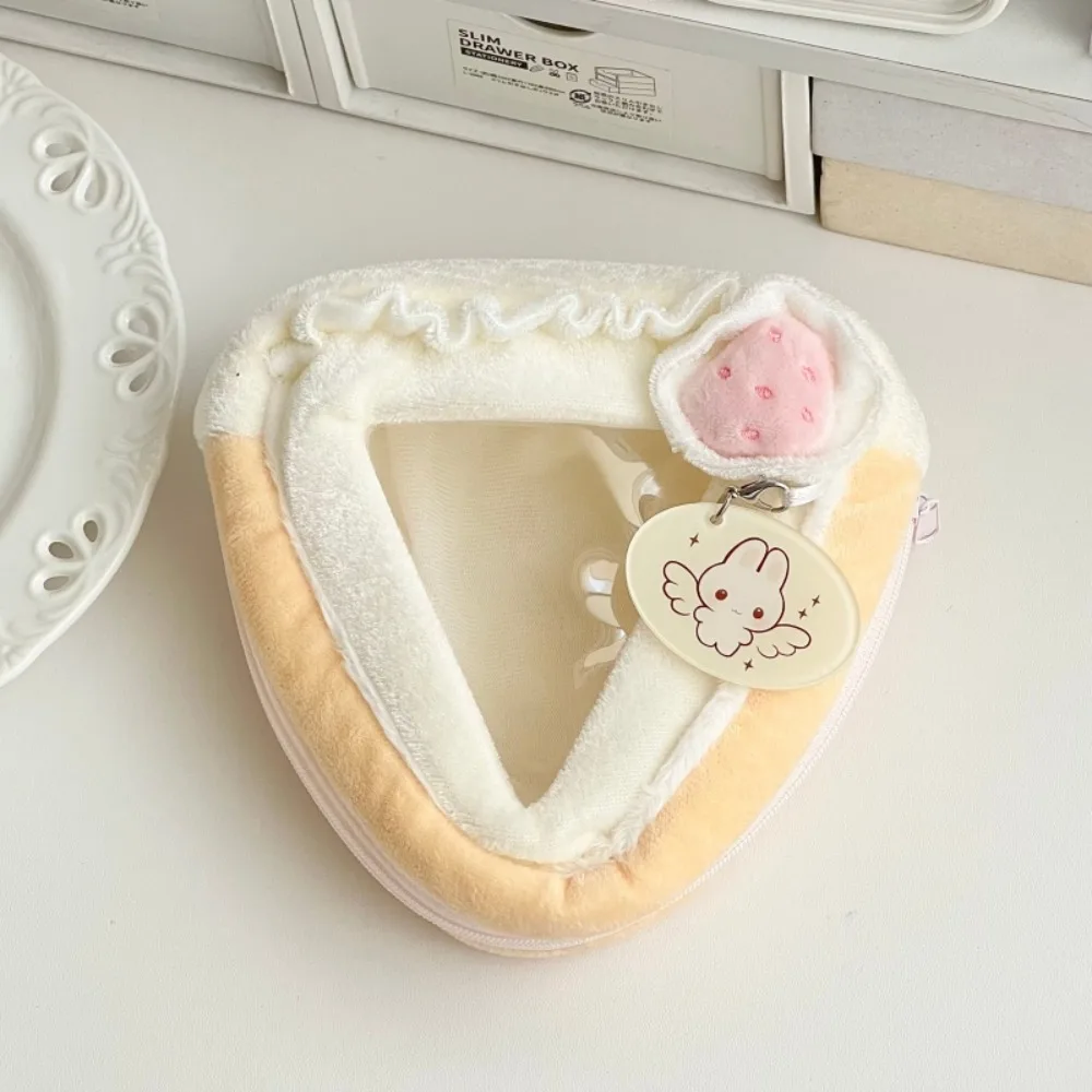 Transparent Strawberry Cake Storage Bag with Clear Window Protector Case Heart Kaychain PVC Material Hanging Storage Bag