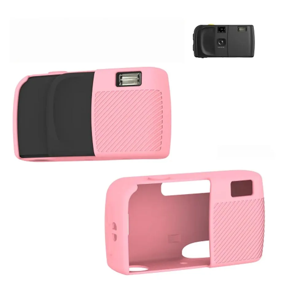 for KODAK EC35 Camera Silicone Protective Case Dustproof Shock-resistant Soft Cover Precise Cutouts with Hand Rope Black Pink
