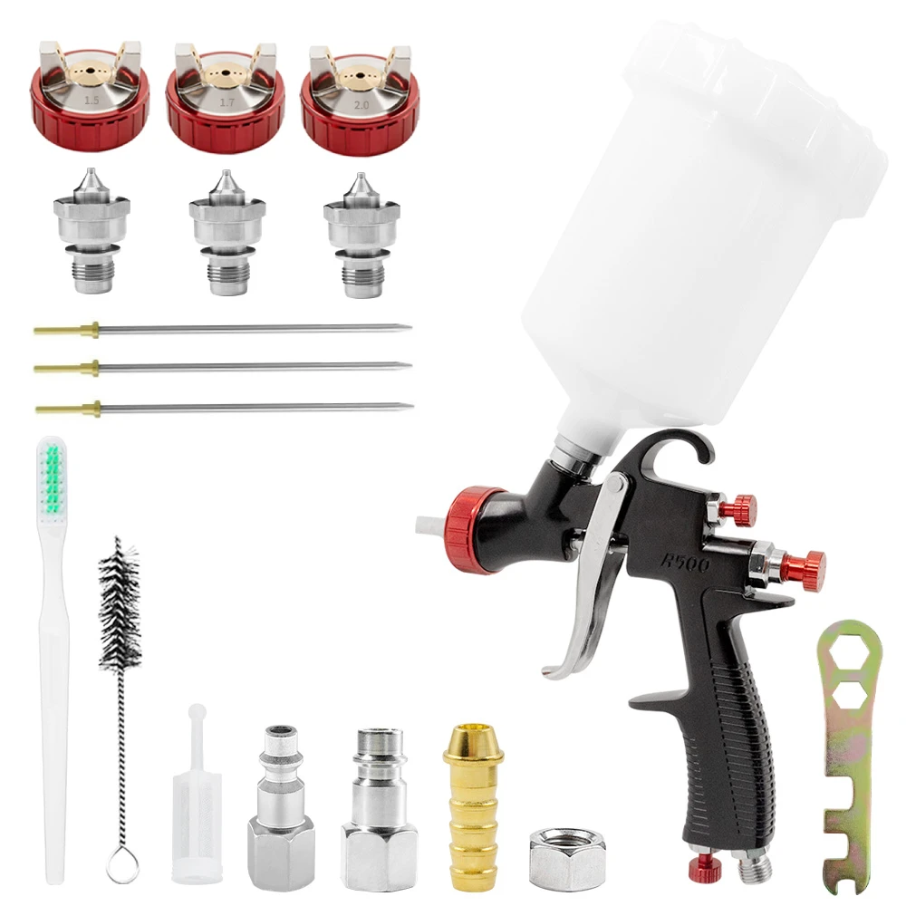 R500 LVLP Paint Spray Gun Air Spray Gun Gravity Feed With 1.3/1.5/1.7/2.0mm Nozzles Paint Sprayer Professional Car Spray Gun