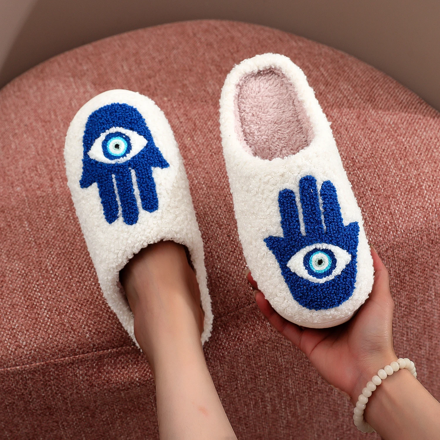 Winter Funny Palm Fur Slippers Home Home Wear-Resistant Non-Slip Plus Velvet Thick Bottom Cotton Slippers