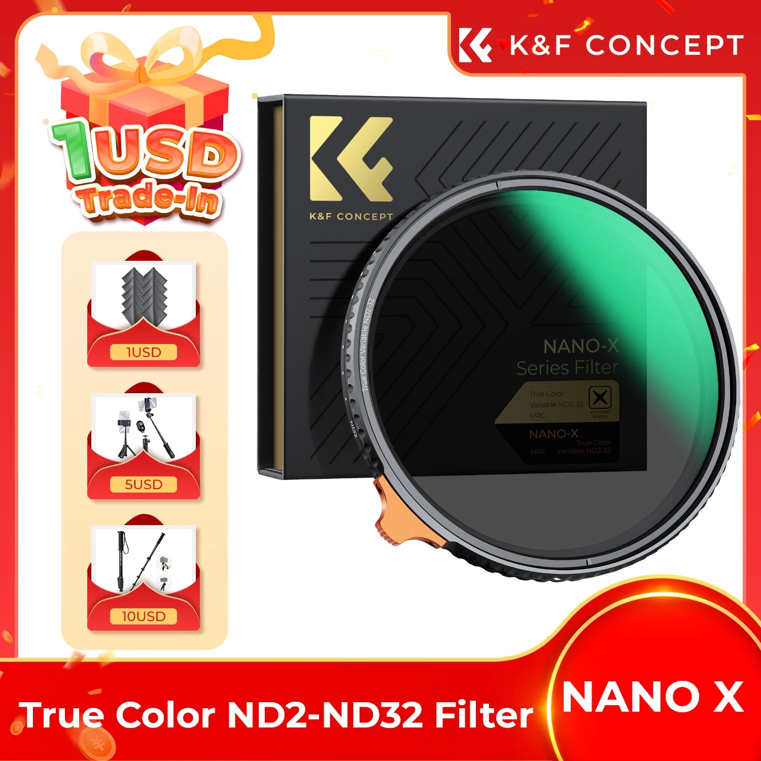 

K&F Concept 49-82mm ND2-ND32 Filter Video True Color 28 Layers Variable Camera Lens ND Filter for Camcorder Filter Nano-X Series