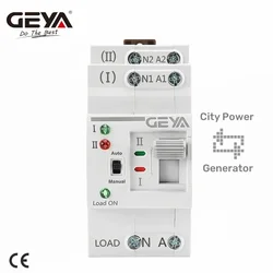 Geya G2R DIN Rail 2P ATS สวิทช์ไฟฟ้าสวิตช์แบบแมนนวลสวิตช์ชนิดคอยล์110V 220V สลับพลังงานในเมืองเป็น63A เครื่องกำเนิดไฟฟ้า