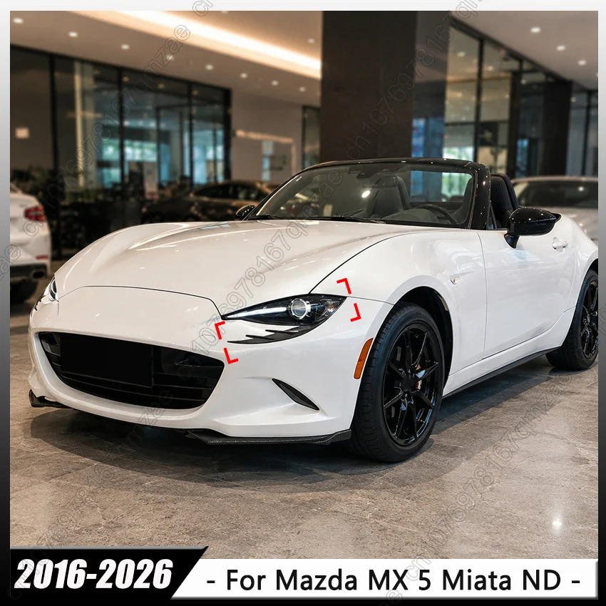Glossy Black Front Headlight Lamp Eyebrows Cover Trim Stickers For Mazda MX 5 Miata ND 2016-2026 Car Eyelids Lids Trim