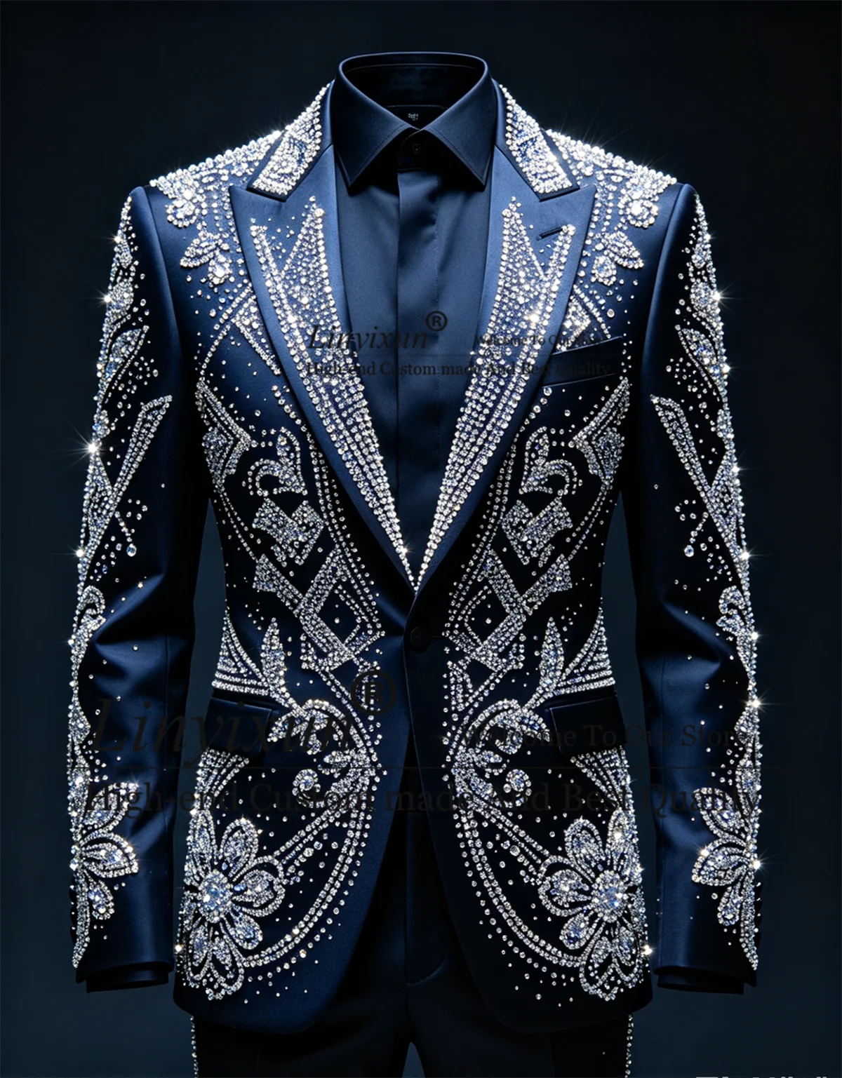 Sparkly Jewelry Ornament Men Suits 2 Piece Sets Wedding Groom Male Blazer Diamond Fashion Customized Party Tuxedos Ropa Hombre