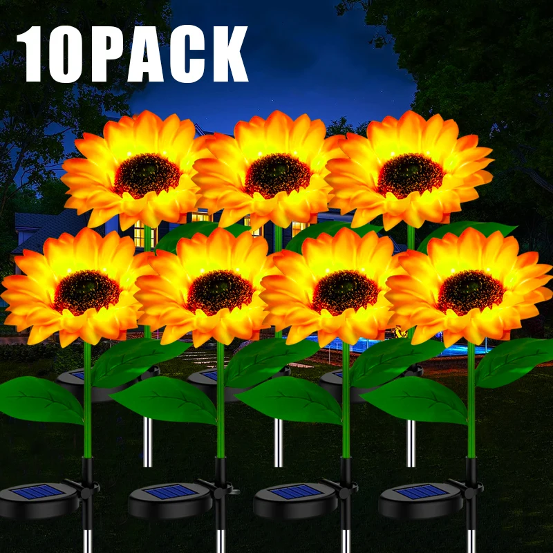 Outdoor LED Solar Pathway Lights Garden Decor Sunflower Lawn Solar Lamp Waterproof Yard Street Patio Decor Flower Lights