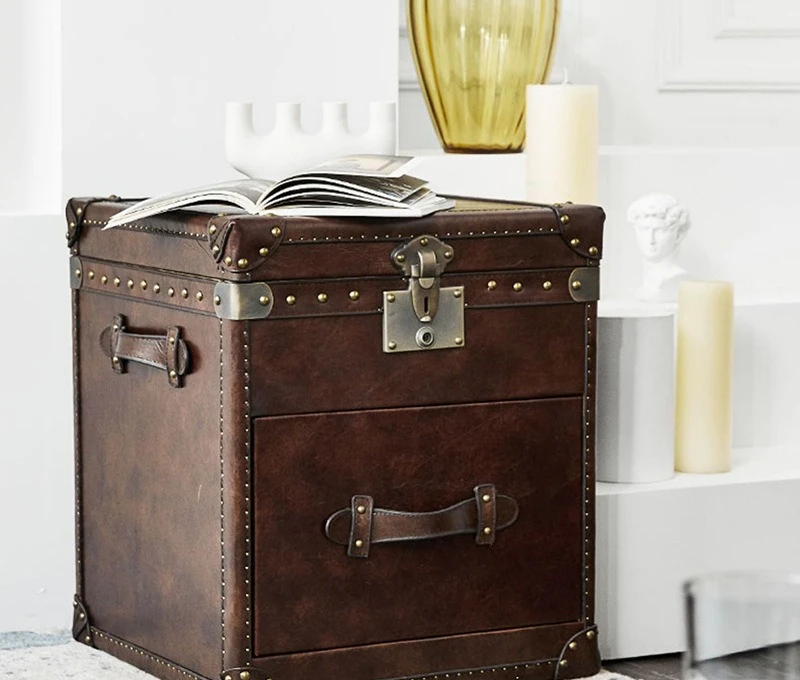

American coffee table leather storage box decorative cabinet square table