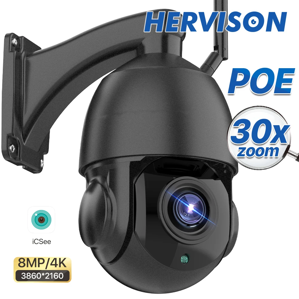 Outdoor 4K POE WIFI IP Camera 30X Optical Zoom 5MP PTZ Dome Camera IR 100m Metal Shell 2-Way Audio CCTV Surveillance iCSee