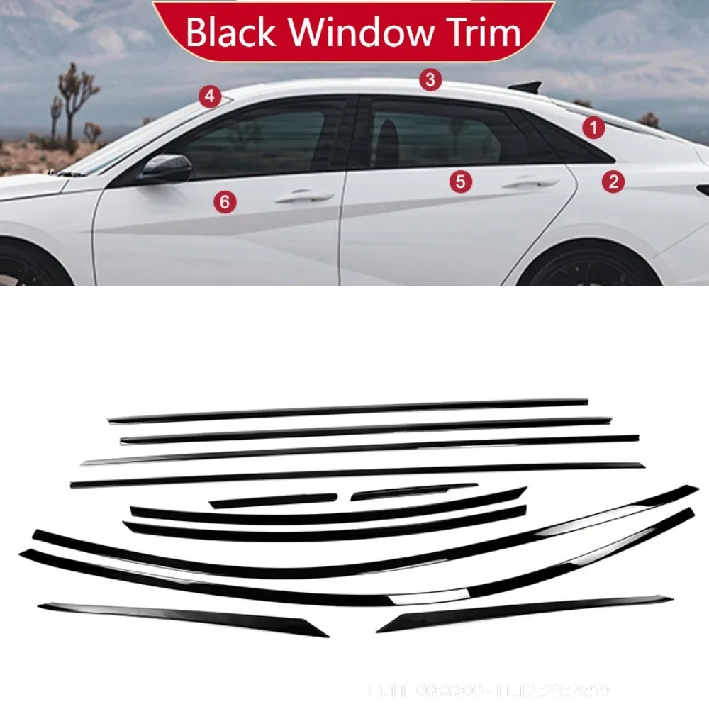 Für Hyundai Elantra 2021-2025 Fensterzierleisten Chrom Schwarz Warrior Style Formteile Karosserie-Kit Zubehör