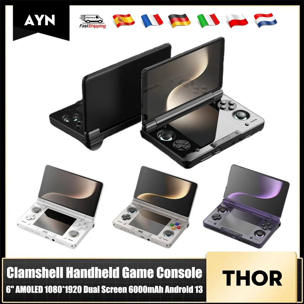 Console de jeu portable AYN Thor Clamshell, écran AMOLED 6 pouces 1080*1920, double écran, batterie 6000 mAh, Android 13, lecteur vidéo de jeu