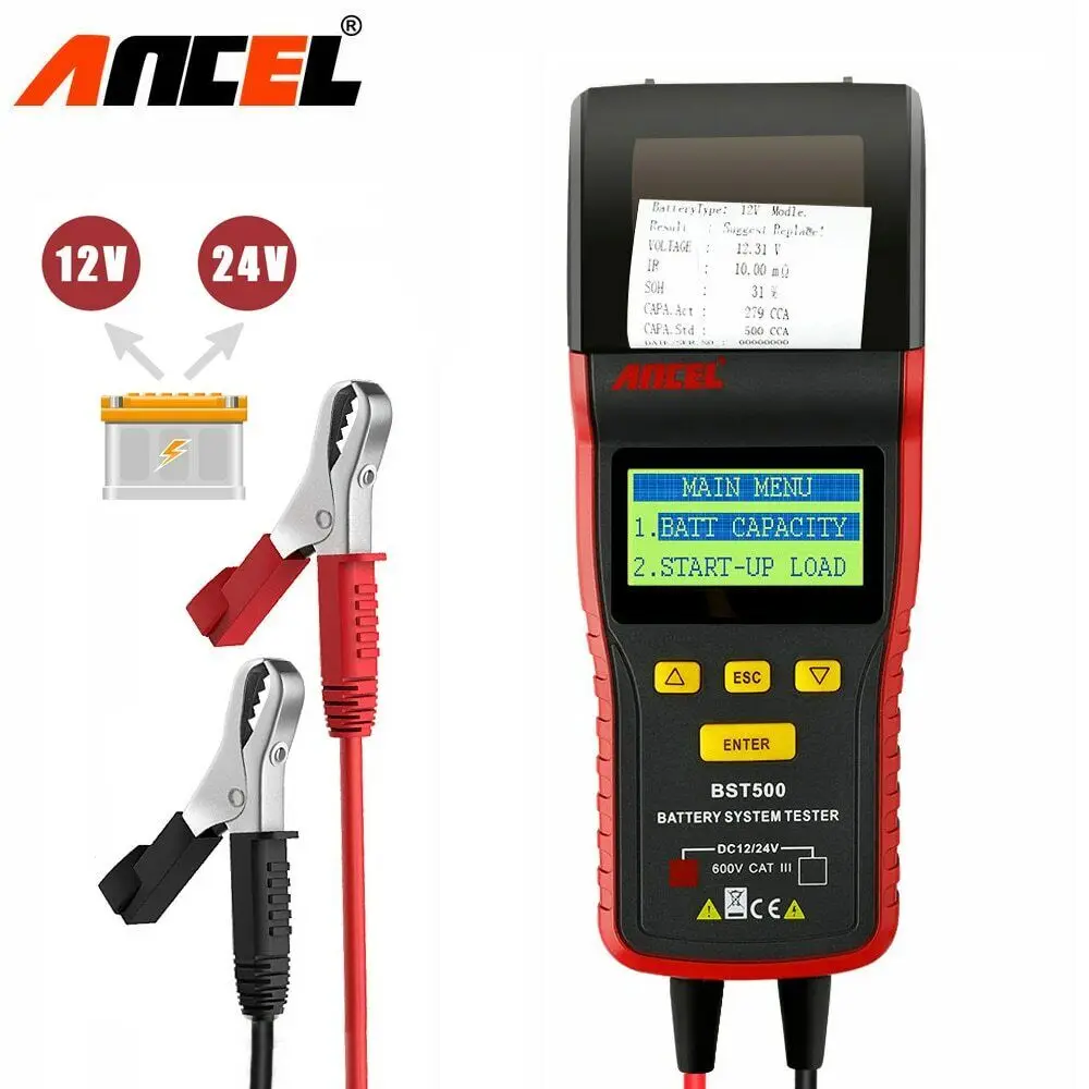 

ANCEL BST500 Car Battery Tester With Printer 12V 24V Cranking Charging Analyzer Truck Battery Load Test Multi-Language