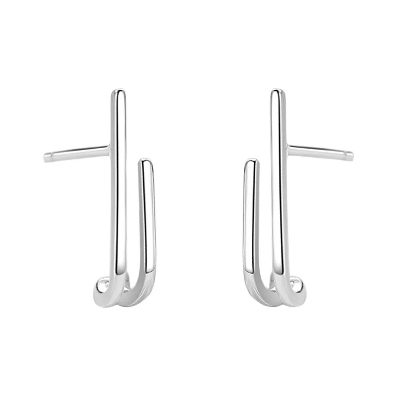 VENTFILLE Silver New Double-layer Line Stud Earrings Female Fashion Temperament All-match Handmade Jewelry