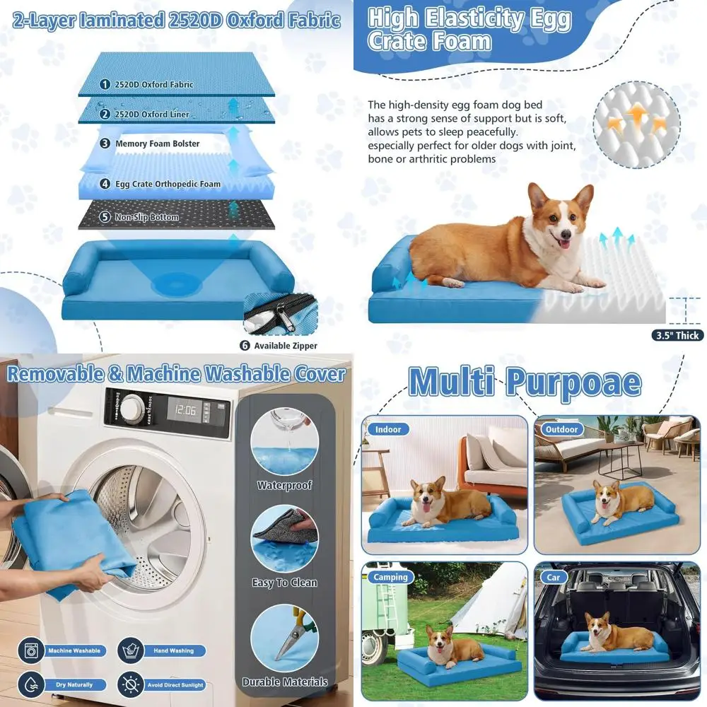 

Orthopedic Memory Foam Dog Sofa - Waterproof, Washable Cover, Non-Slip Base, Durable Support for Medium to Large Dogs, 42 x 30 B
