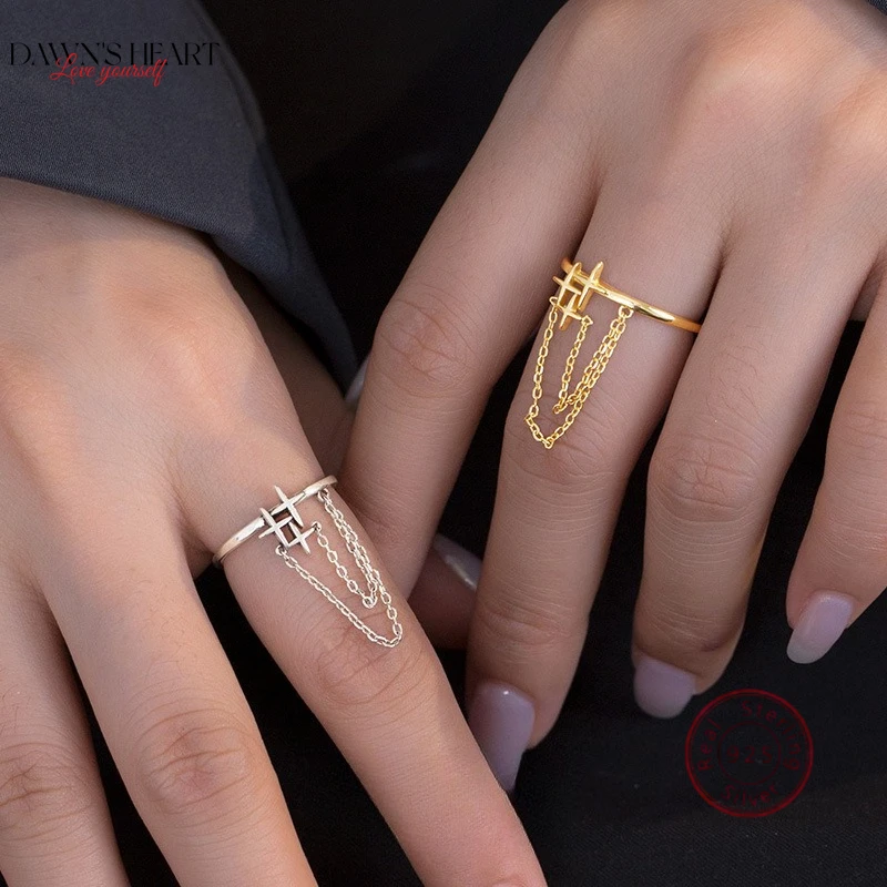 

925 Sterling Silver Triple Cross Finger Ring Classic Tassel Star Hip Hop Original Elegant Adjustable Ring For Fashion Party