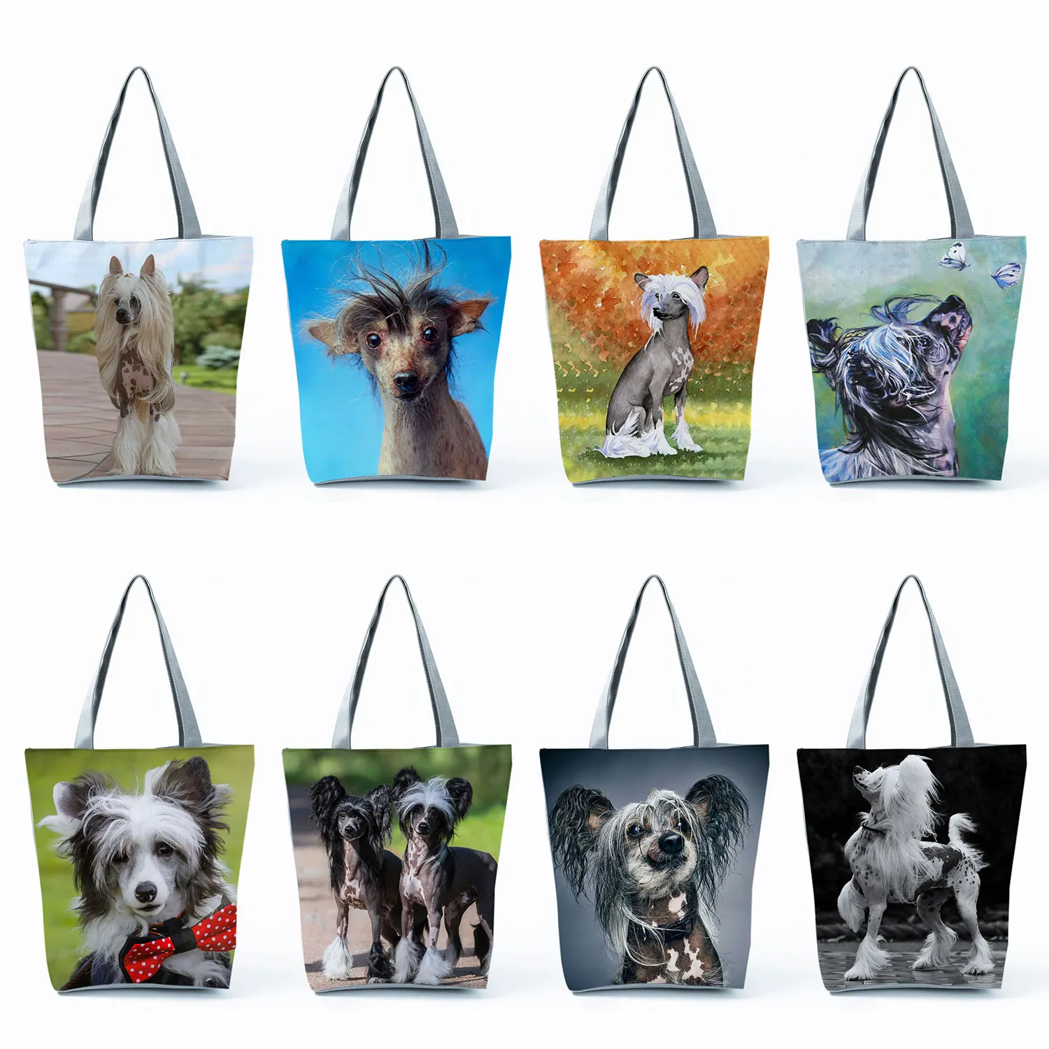 Chinese Crested Print Handbags High Capacity Fashion Women Tote Bags Eco Reusable Shopping Bags Dog Graphic Travel Beach Bags