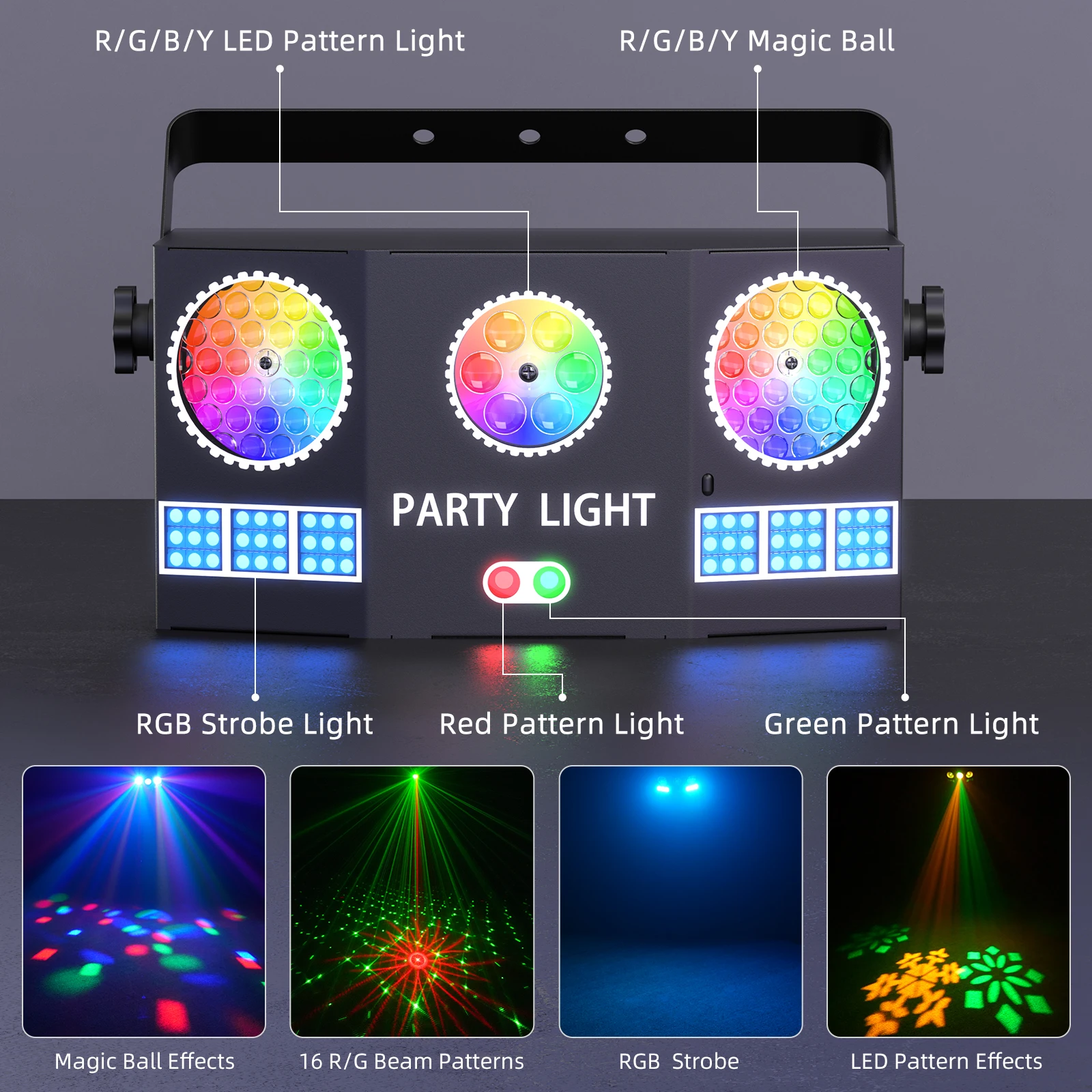 

Somspot 4in1 Effect Lights RGBY DJ Party Lights Magic Ball Laser Lights Patterns Light for Stage Disco Concert Theater Live Show