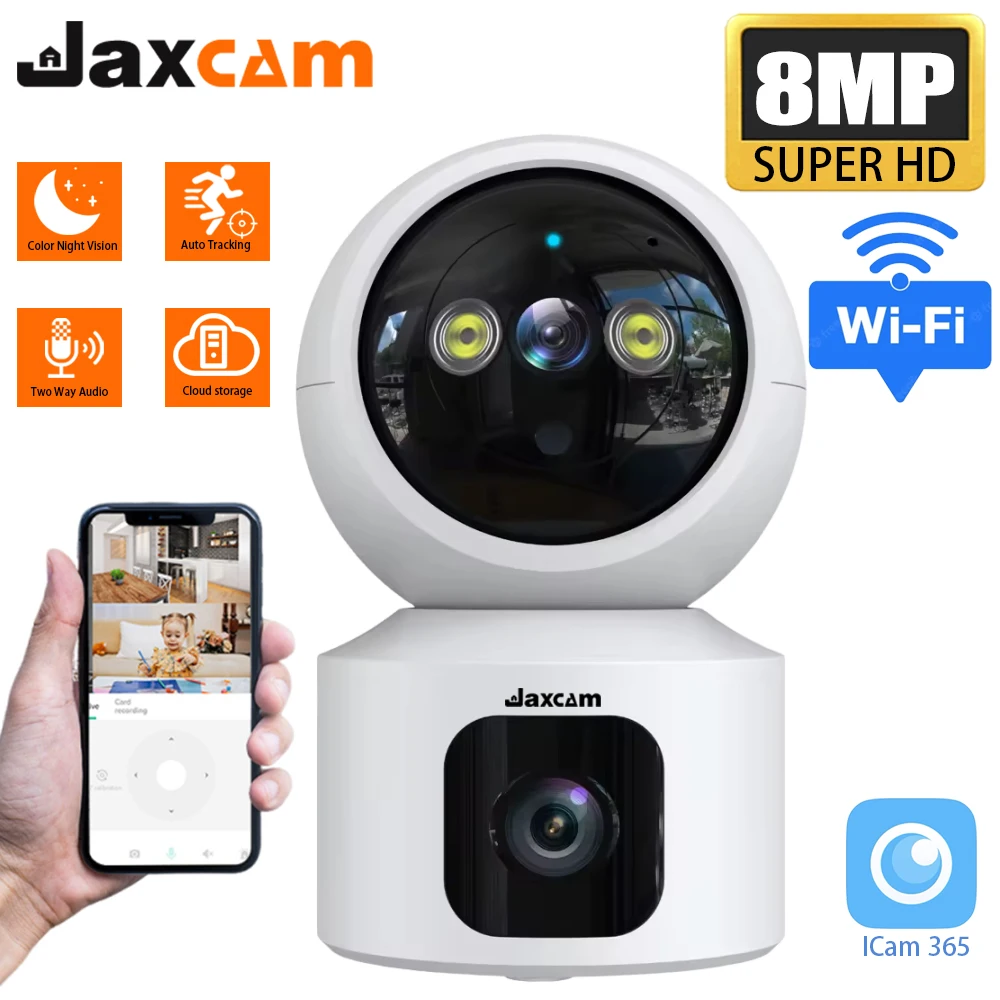

Jaxcam WiFi 4K 8MP Dual Screen WiFi IP Camera Indoor Two Way Audio IP Wireless CCTV Video Surveillance Mini Baby Monitor