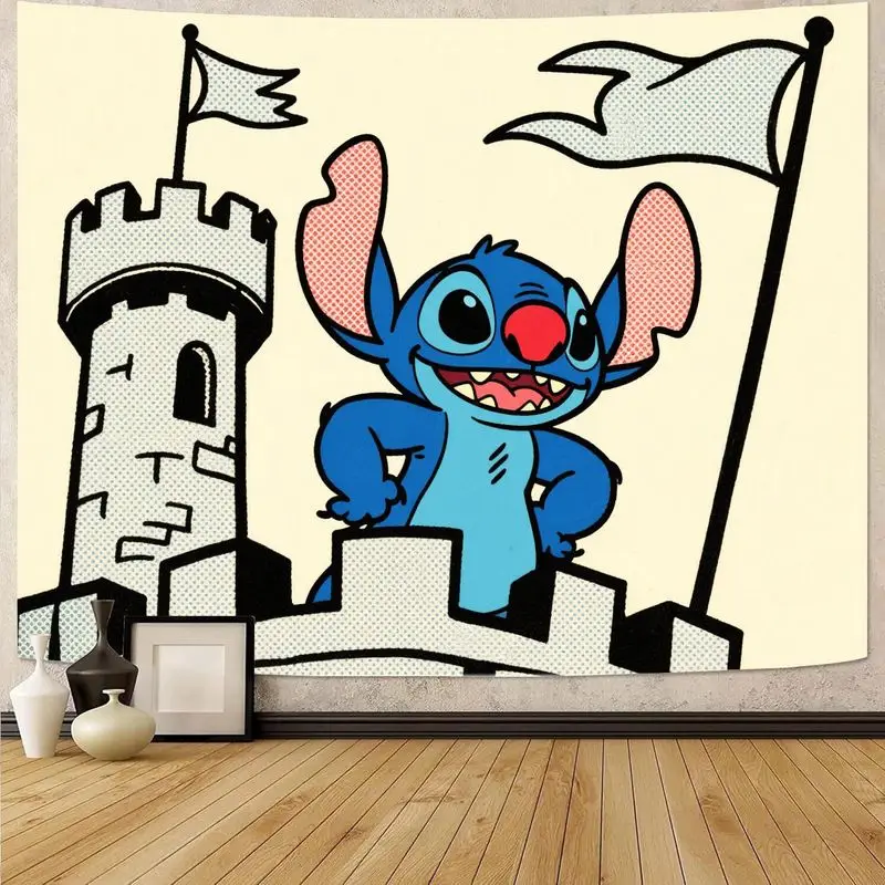 

1PC Disney Stitch Castle Cartoon Tapestry Colorful Polyester Wall Art Home Decor Perfect for Living Room Bedroom Fans